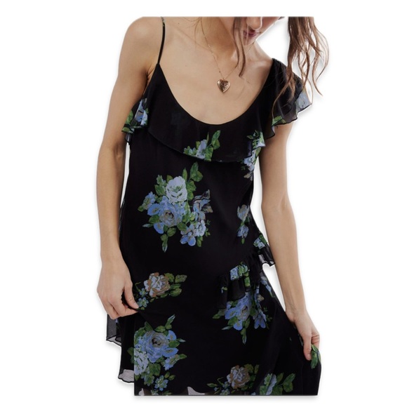 NWT Free People Alma Midi Dress Women’s Size XS Black Floral Asymmetrical light - Picture 4 of 7